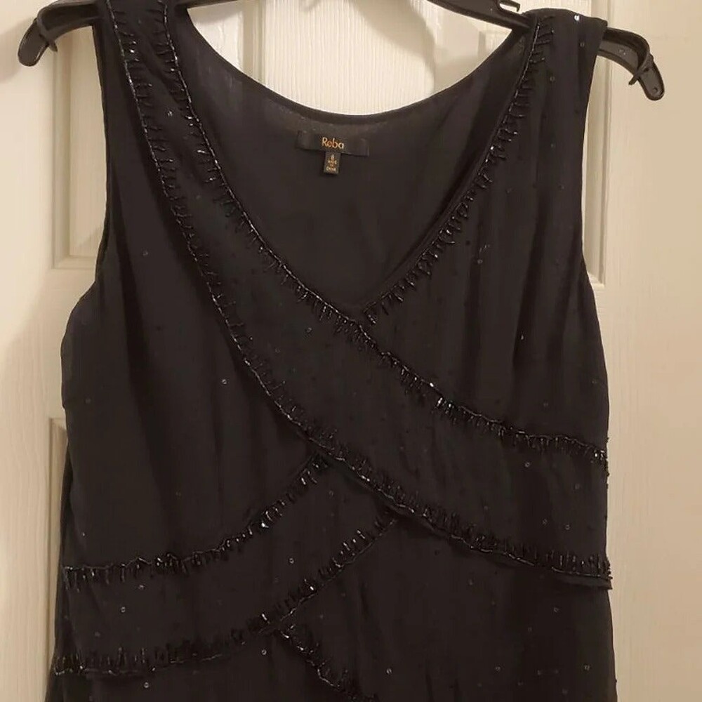Black Beaded Reba Blouse Size 8